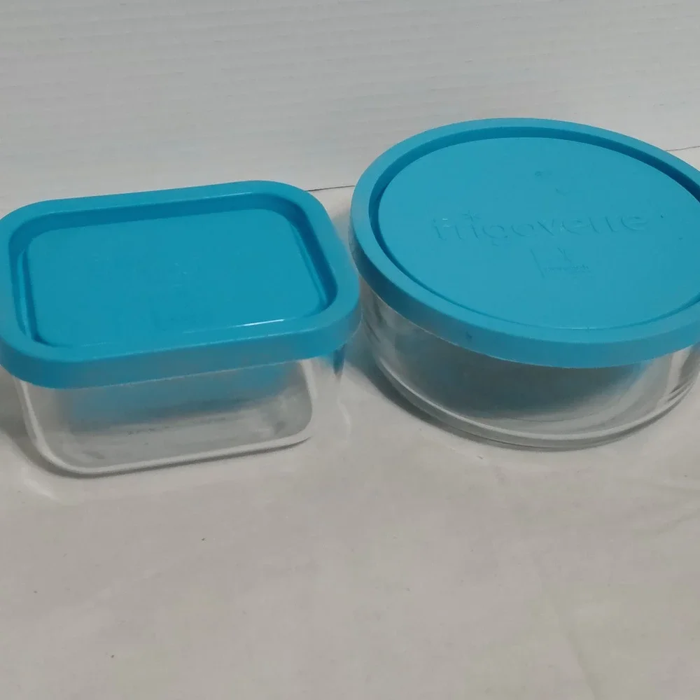 Bormioli Rocco‎ Frigoverre Glass Food Storage Containers  Blue Lids Round Square
